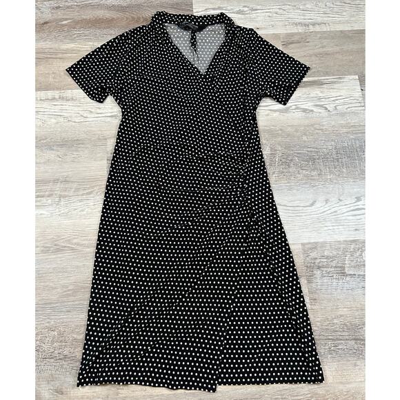 Norma Kamali Baby Dot Faux Wrap Dress Black White Polka Dot Size Large - Picture 1 of 8